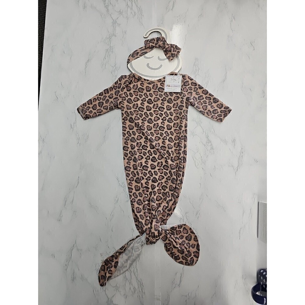 Toby Baby Leopard Newborn Gown and Headband Set NEW